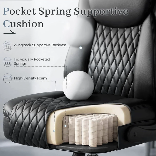 Alt view image 5 of 7 - Executive Office Chair with Comfortable Lumbar Support Ergonomic Gaming Chair with Flip-Up Armrests & Zoned Pressure-Relief Cushion, Comfy PU Leather, Black