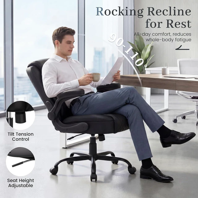 Alt view image 7 of 7 - Executive Office Chair with Comfortable Lumbar Support Ergonomic Gaming Chair with Flip-Up Armrests & Zoned Pressure-Relief Cushion, Comfy PU Leather, Black