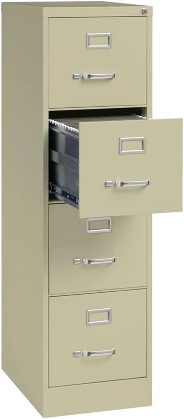 Alt view image 4 of 7 - Metal 4-Drawer Vertical Filing Cabinet Lockable Letter-Size Office Storage with Smooth Ball-Bearing Suspension, Putty Finish, 52" H x 15" W x 22" D