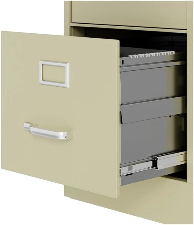 Alt view image 5 of 7 - Metal 4-Drawer Vertical Filing Cabinet Lockable Letter-Size Office Storage with Smooth Ball-Bearing Suspension, Putty Finish, 52" H x 15" W x 22" D
