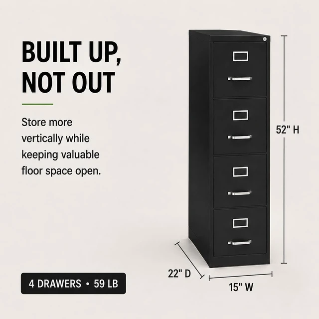 Alt view image 2 of 7 - 52" Vertical Black Metal Filing Cabinet with 4 Drawers, Lockable Pre-Assembled Letter Size for Home Office