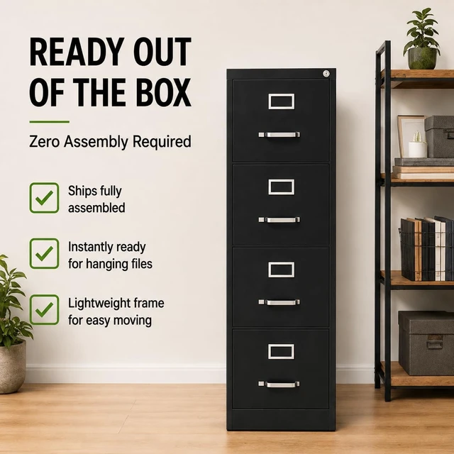 Alt view image 3 of 7 - 52" Vertical Black Metal Filing Cabinet with 4 Drawers, Lockable Pre-Assembled Letter Size for Home Office
