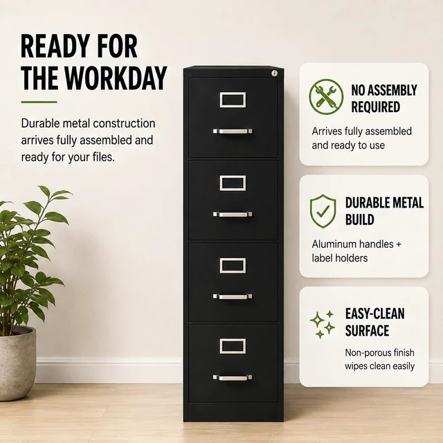 Alt view image 7 of 7 - 52" Vertical Black Metal Filing Cabinet with 4 Drawers, Lockable Pre-Assembled Letter Size for Home Office