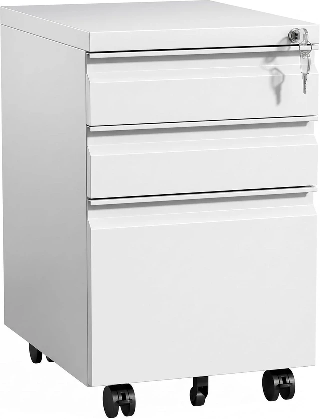 Main image of 3-Drawer Mobile Steel Filing Cabinet with Lock Fully Assembled Under Desk File Cabinet for Letter/Legal/A4 Size, Heavy Duty Storage