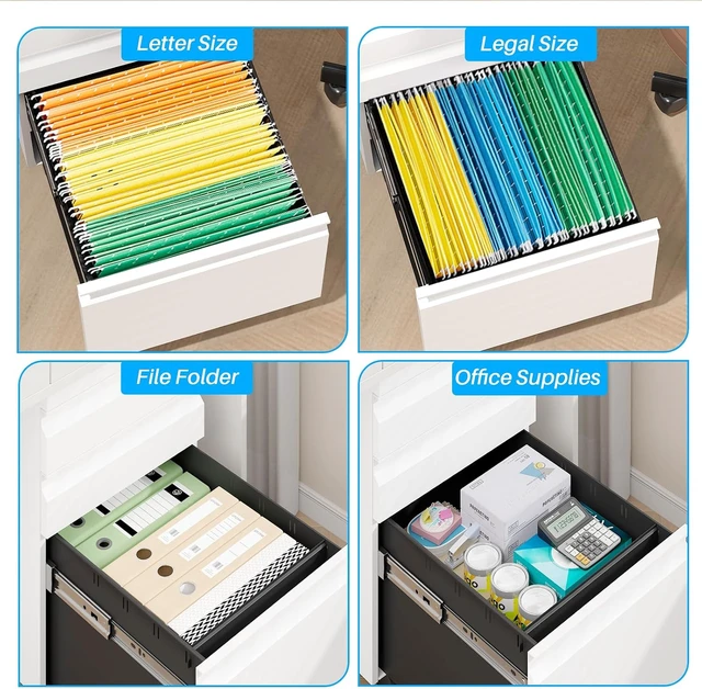 Alt view image 5 of 7 - 3-Drawer Mobile Steel Filing Cabinet with Lock Fully Assembled Under Desk File Cabinet for Letter/Legal/A4 Size, Heavy Duty Storage