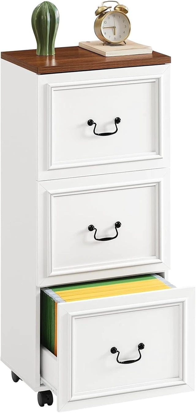 Main image of 3 Drawer Rolling File Cabinet Wooden Under Desk Storage & Printer Stand with Drawers, for A4/Letter-Size Files, White & Walnut FCBA3901