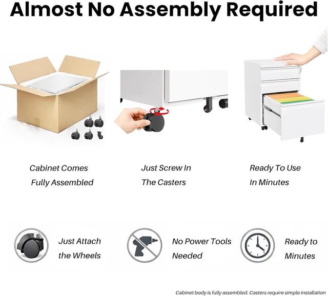 Alt view image 7 of 7 - 3-Drawer Mobile Steel Filing Cabinet with Lock Fully Assembled Under Desk File Cabinet for Letter/Legal/A4 Size, Heavy Duty Storage