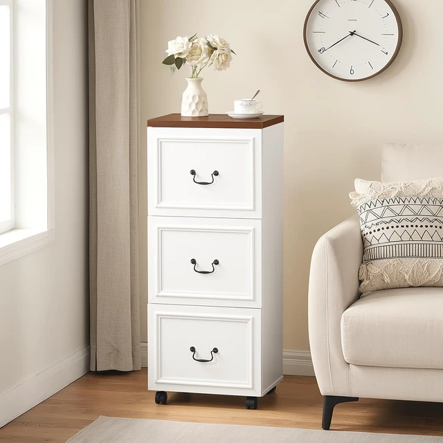 Alt view image 2 of 7 - 3 Drawer Rolling File Cabinet Wooden Under Desk Storage & Printer Stand with Drawers, for A4/Letter-Size Files, White & Walnut FCBA3901