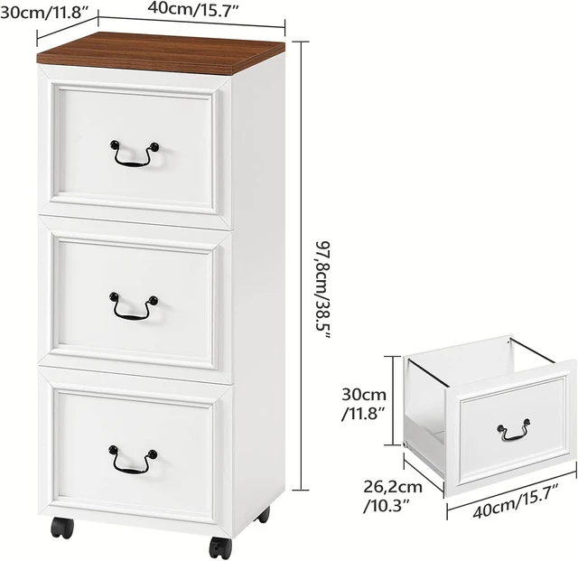 Alt view image 3 of 7 - 3 Drawer Rolling File Cabinet Wooden Under Desk Storage & Printer Stand with Drawers, for A4/Letter-Size Files, White & Walnut FCBA3901