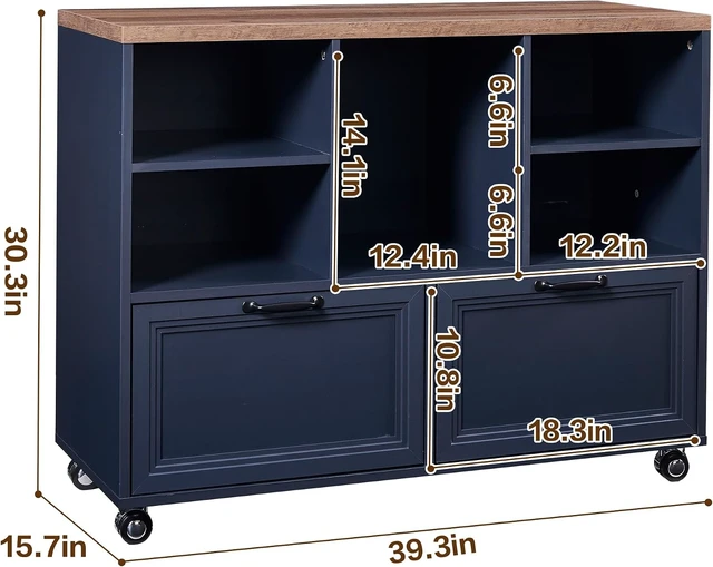Alt view image 2 of 7 - 39.3" Farmhouse Wood File Cabinet with Wheels Rolling 2 Drawer Storage for Legal/Letter/A4 Size, Small Home Office (Blue)