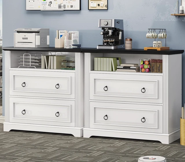 Alt view image 3 of 7 - 2 Drawer Farmhouse File Cabinet Wood Lateral Filing Cabinet with Printer Stand & Storage Shelf, Fits Letter/Legal/A4 Size, White