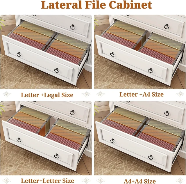 Alt view image 4 of 7 - 2 Drawer Farmhouse File Cabinet Wood Lateral Filing Cabinet with Printer Stand & Storage Shelf, Fits Letter/Legal/A4 Size, White