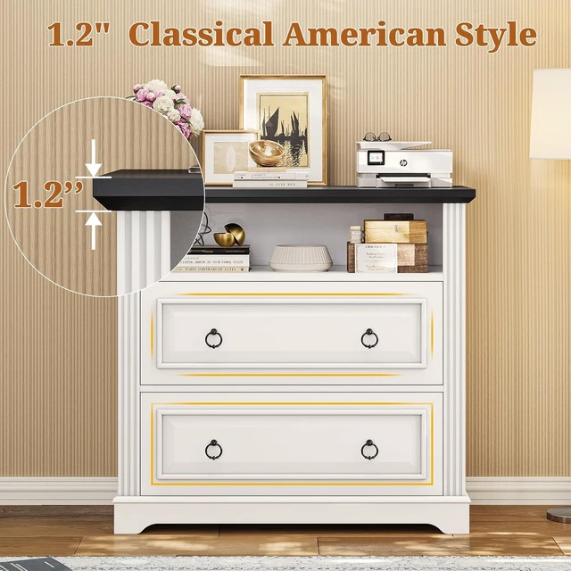 Alt view image 6 of 7 - 2 Drawer Farmhouse File Cabinet Wood Lateral Filing Cabinet with Printer Stand & Storage Shelf, Fits Letter/Legal/A4 Size, White