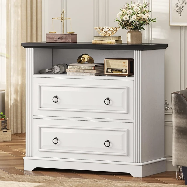 Alt view image 7 of 7 - 2 Drawer Farmhouse File Cabinet Wood Lateral Filing Cabinet with Printer Stand & Storage Shelf, Fits Letter/Legal/A4 Size, White