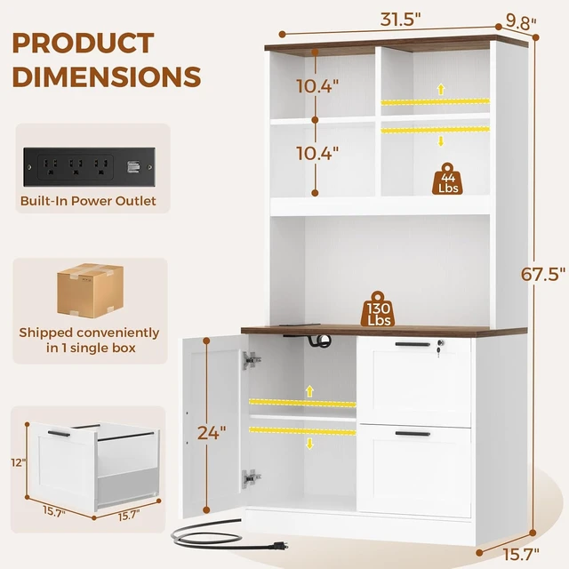 Alt view image 3 of 7 - Vertical File Cabinet Bookcase with Printer Stand & Charging Station, White