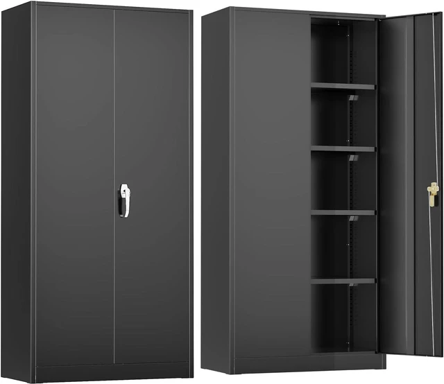 Main image of 72" Metal Storage Cabinet Lockable Garage Cabinet with Adjustable Shelves, High Office Storage for Pantry, Classroom & File, Black