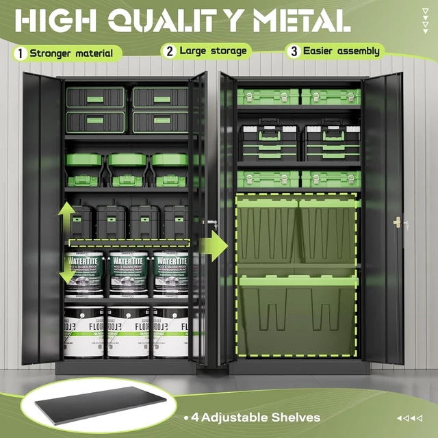 Alt view image 5 of 7 - 72" Metal Storage Cabinet Lockable Garage Cabinet with Adjustable Shelves, High Office Storage for Pantry, Classroom & File, Black