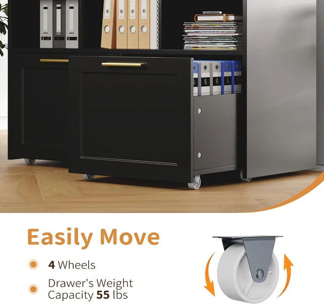 Alt view image 6 of 7 - Lateral File Cabinet with 2 Drawers Modern Filing Cabinet with Open Storage Cubes, Fits Letter/A4 Size, Wooden Printer Stand, Black