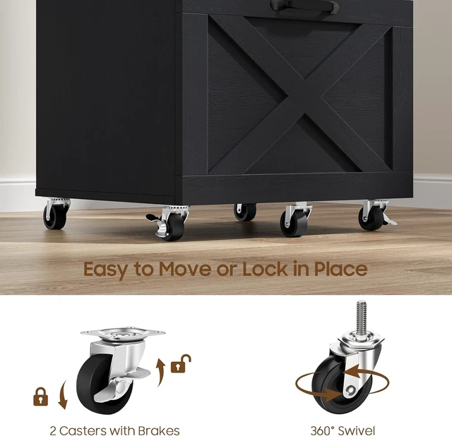 Alt view image 7 of 7 - 3 Drawer Farmhouse File Cabinet with Wheels for Home Office, Rustic Black