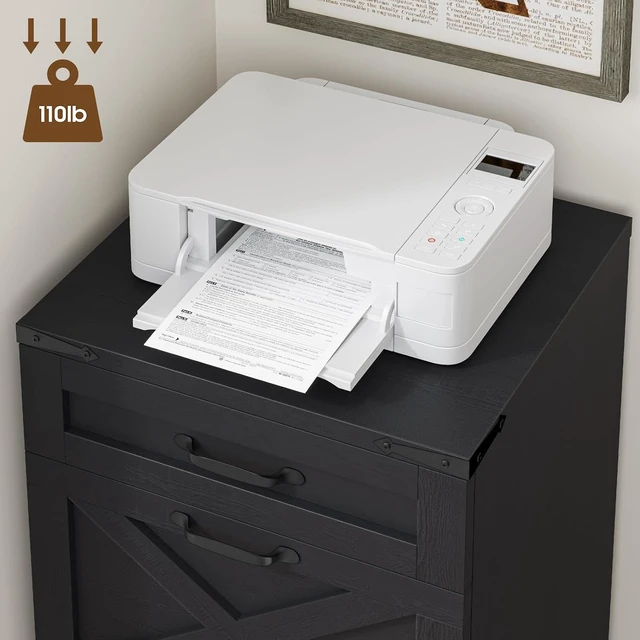 Alt view image 6 of 7 - 3 Drawer Farmhouse File Cabinet with Wheels for Home Office, Rustic Black