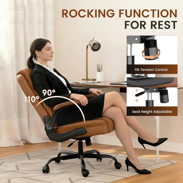 Alt view image 6 of 7 - Mid-Back Comfortable Office Chair with Flip-Up Arms, Brown