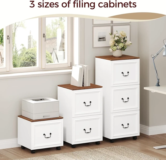 Alt view image 4 of 7 - 3 Drawer Rolling File Cabinet Wooden Under Desk Storage & Printer Stand with Drawers, for A4/Letter-Size Files, White & Walnut FCBA3901