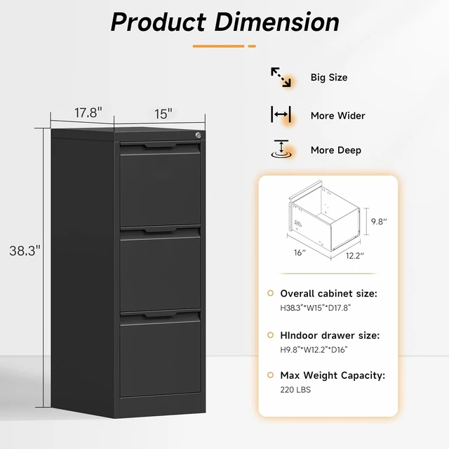Alt view image 3 of 7 - 3 Drawer Metal File Cabinet with Lock
