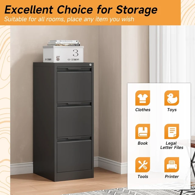 Alt view image 4 of 7 - 3 Drawer Metal File Cabinet with Lock