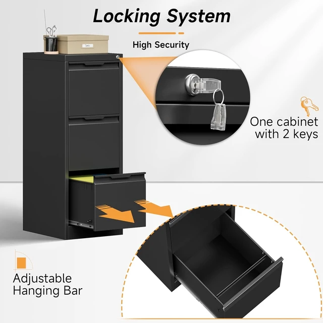 Alt view image 6 of 7 - 3 Drawer Metal File Cabinet with Lock
