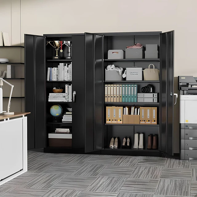 Alt view image 2 of 7 - 72" Metal Storage Cabinet Lockable Garage Cabinet with Adjustable Shelves, High Office Storage for Pantry, Classroom & File, Black