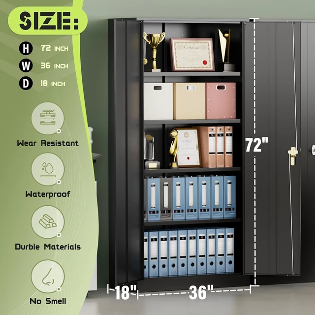 Alt view image 3 of 7 - 72" Metal Storage Cabinet Lockable Garage Cabinet with Adjustable Shelves, High Office Storage for Pantry, Classroom & File, Black