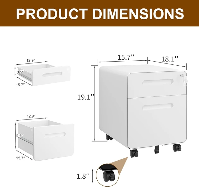 Alt view image 3 of 7 - 2 Drawer Mobile Low Profile File Cabinet with Lock & 4 Keys