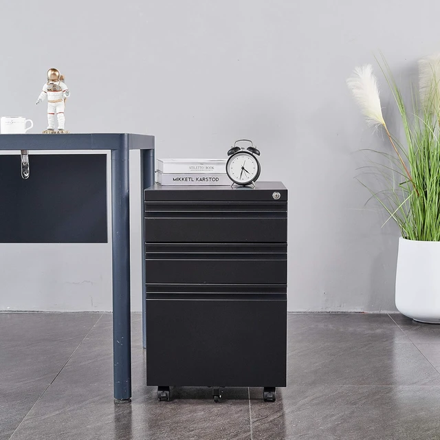 Alt view image 2 of 7 - 3-Drawer Metal Mobile Filing Cabinet Under Desk Storage with Lock Keys for Legal/Letter/A4 Files, Fully Assembled Except Wheels, Black