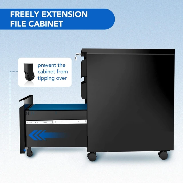 Alt view image 6 of 7 - 3-Drawer Metal Mobile Filing Cabinet Under Desk Storage with Lock Keys for Legal/Letter/A4 Files, Fully Assembled Except Wheels, Black