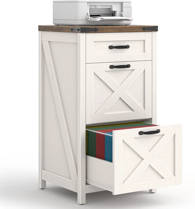 Main image of Farmhouse File Cabinet with 3 Drawers for Home Office, Rustic White