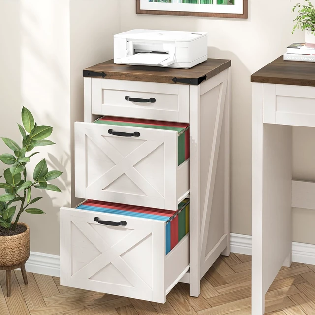 Alt view image 2 of 7 - Farmhouse File Cabinet with 3 Drawers for Home Office, Rustic White