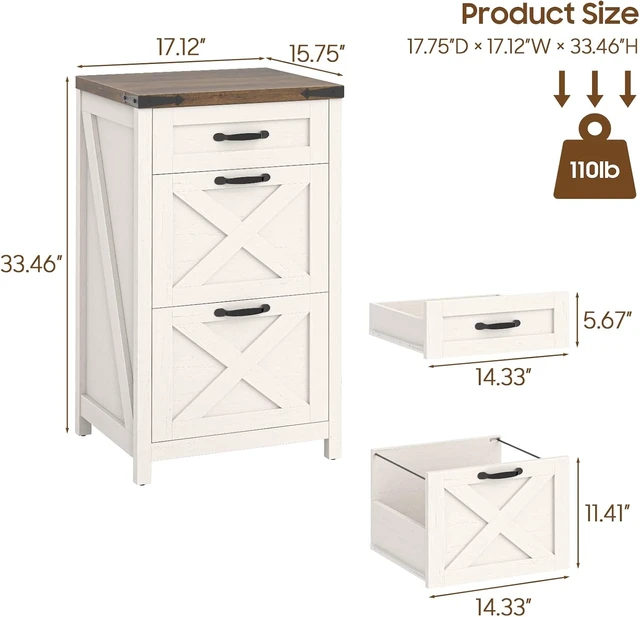 Alt view image 3 of 7 - Farmhouse File Cabinet with 3 Drawers for Home Office, Rustic White