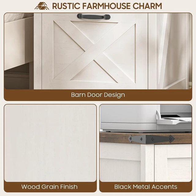 Alt view image 7 of 7 - Farmhouse File Cabinet with 3 Drawers for Home Office, Rustic White