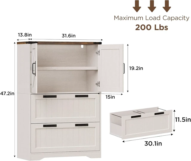 Alt view image 2 of 7 - Lateral File Cabinet with 2 Drawers Farmhouse Wood Tall Cabinet with 2 Doors, for Letter/A4/Legal Hanging Files, Home Office Storage, Rustic White