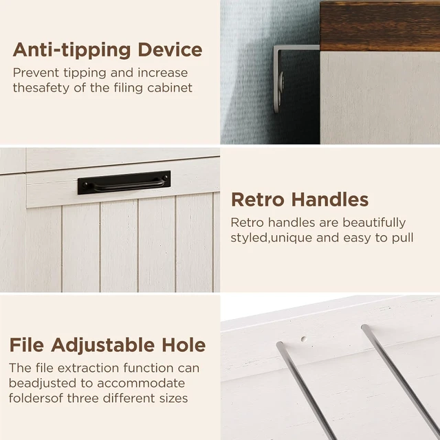 Alt view image 6 of 7 - Lateral File Cabinet with 2 Drawers Farmhouse Wood Tall Cabinet with 2 Doors, for Letter/A4/Legal Hanging Files, Home Office Storage, Rustic White