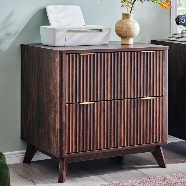 Main image of 2 Drawer 31.8-Inch Fluted Lateral File Cabinet, Dark Walnut