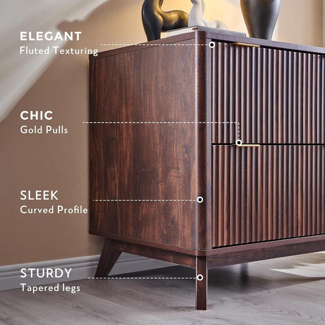 Alt view image 6 of 7 - 2 Drawer 31.8-Inch Fluted Lateral File Cabinet, Dark Walnut