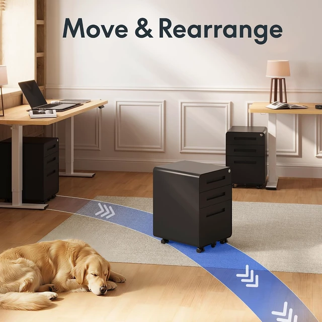 Alt view image 5 of 7 - 3 Drawer Mobile Metal File Cabinet with Lock Legal/Letter Organizer with Wheels, Pre-Assembled Round Corner Design, Black