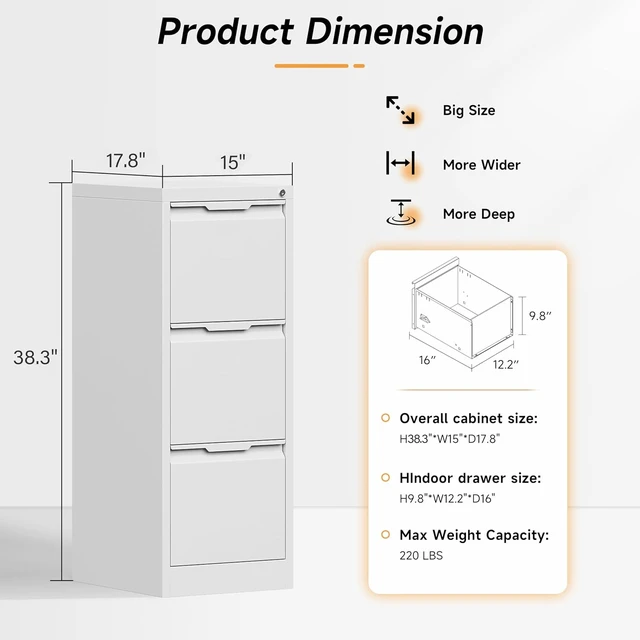 Alt view image 3 of 7 - 3 Drawer Metal File Cabinet with Lock