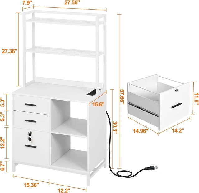 Alt view image 3 of 7 - Vertical File Cabinet with Charging Station for Home Office