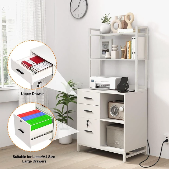 Alt view image 6 of 7 - Vertical File Cabinet with Charging Station for Home Office