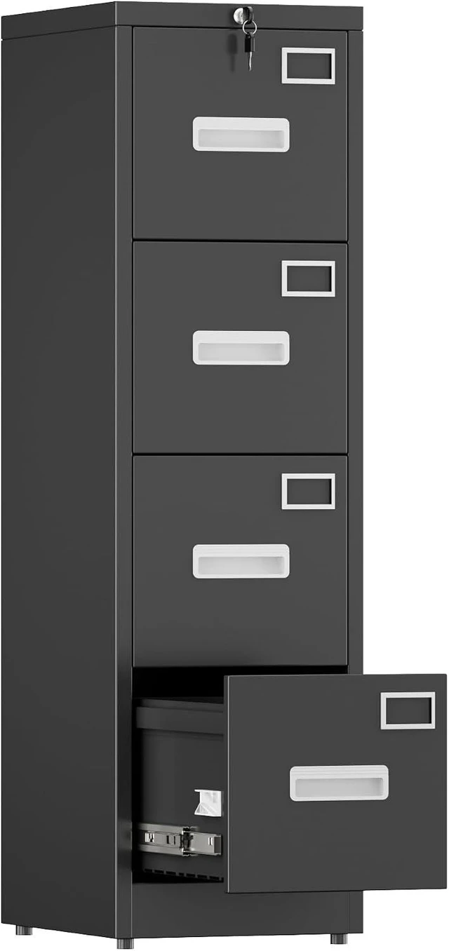Main image of 4-Drawer Metal File Cabinet with Adjustable Feet & Lock