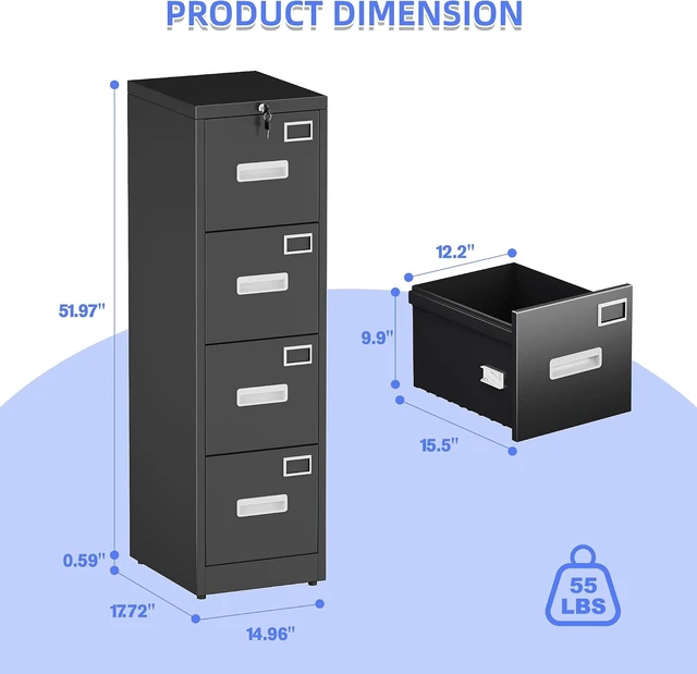 Alt view image 2 of 7 - 4-Drawer Metal File Cabinet with Adjustable Feet & Lock