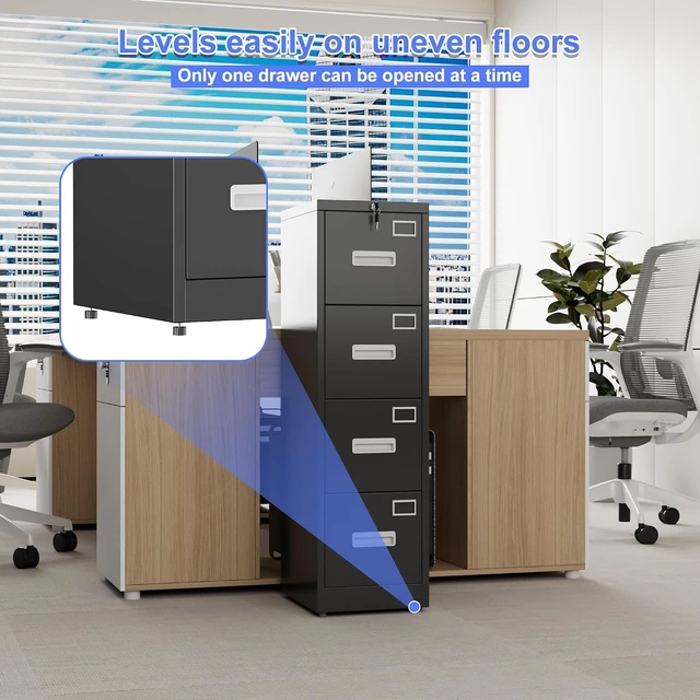 Alt view image 4 of 7 - 4-Drawer Metal File Cabinet with Adjustable Feet & Lock