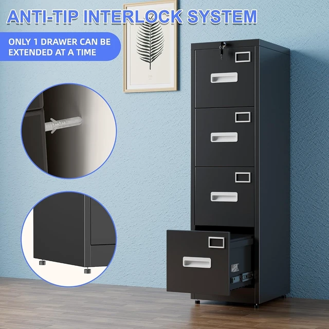Alt view image 7 of 7 - 4-Drawer Metal File Cabinet with Adjustable Feet & Lock